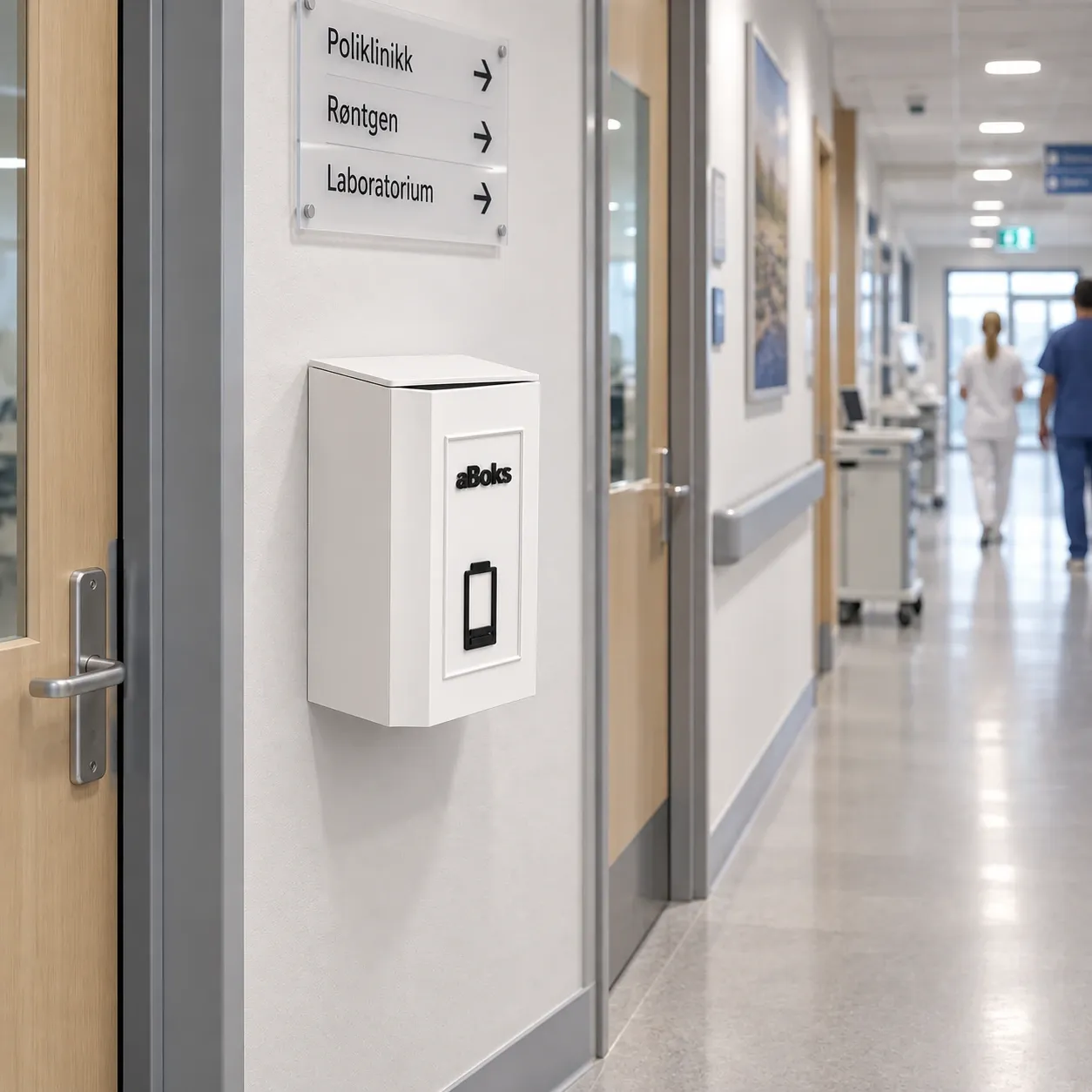 aBoks XL veggmontert innsamlingsboks for brukte batterier på legekontor